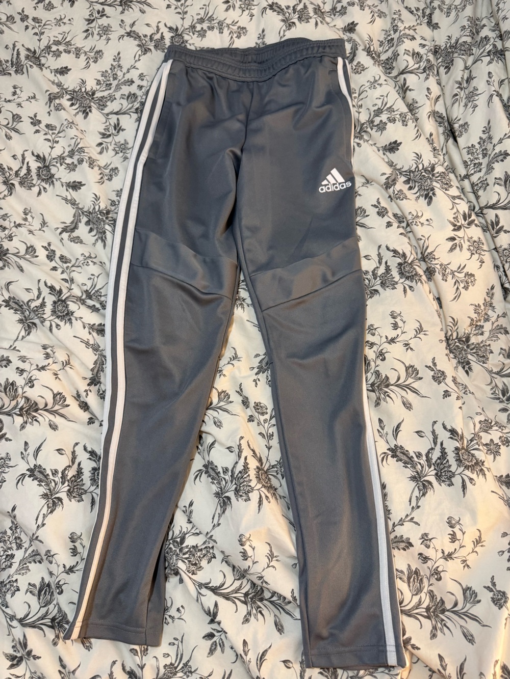 adidas Charcoal Track Pants with White Side Stripes